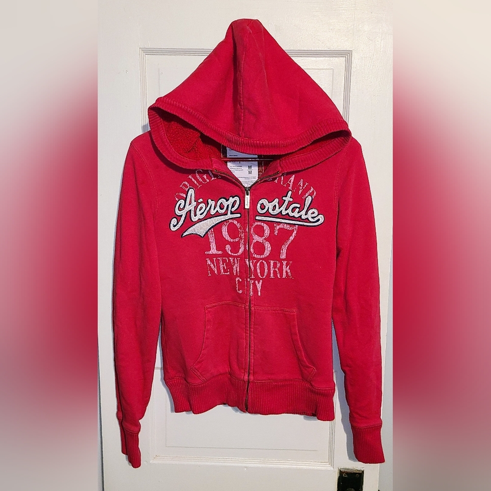 Aeropostale Pink Sherpa Lined Zip Up Hoodie Size M